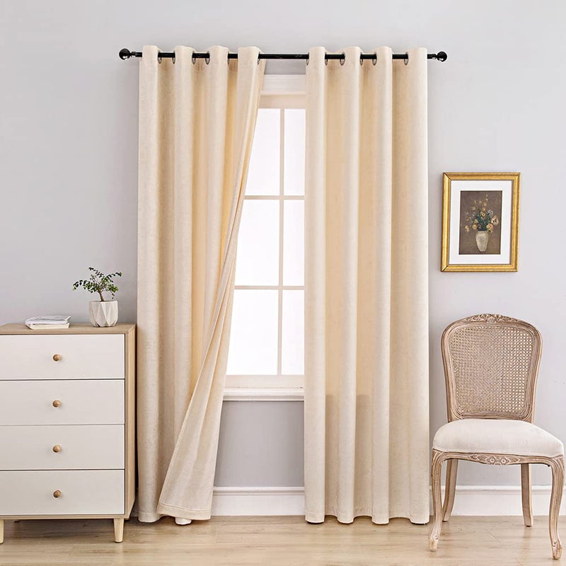 ELKCA Beige Double-Sided Chenille Curtains for Living Room Window Curtains for Bedroom Curtain,Grommet Top,2 Panels (Beige, 52" W x 96" L) - Image 3